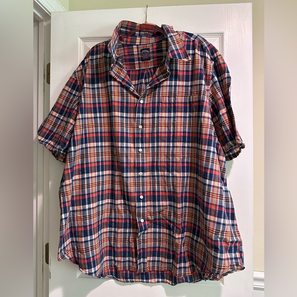 4XL Brooks Brothers Blue and Red Plaid Short Sleeve Dress Shirt